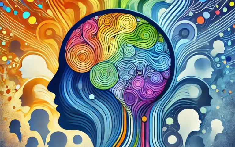 Access to Work Link image Neurodiversity represented by an abstract illustration of a blue silhouette with an infinity symbol, set against a vibrant background.